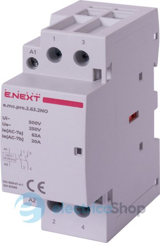 Модульний контактор e.mc.pro.2.63.2NO, 2р, 63А, 2NO, 220В p005218 E.NEXT