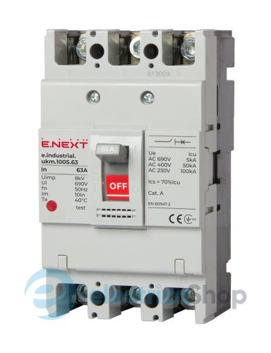 Силовой автоматический выключатель e.industrial.ukm.100S.63, 3р, 63А i0010022 E.NEXT