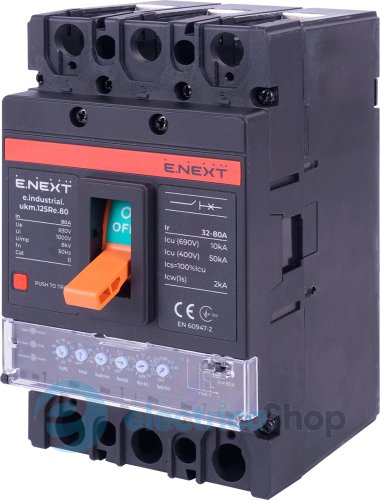 Силовий автоматичний вимикач e.industrial.ukm.125Re.80 з електронним розчіплювачем, 3р, 80А i0770060 E.NEXT