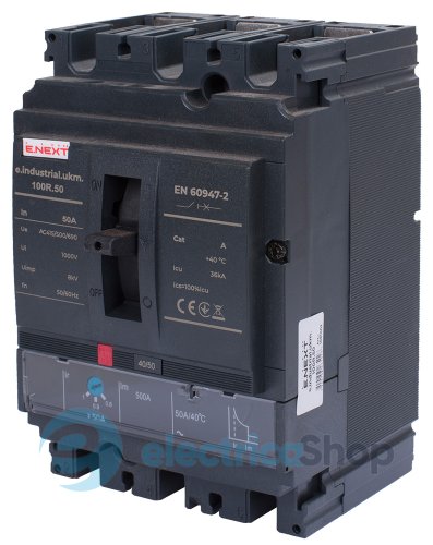 Силовий автоматичний вимикач e.industrial.ukm.100R.50 з регулюванням, 3р, 50А i091002 E.NEXT