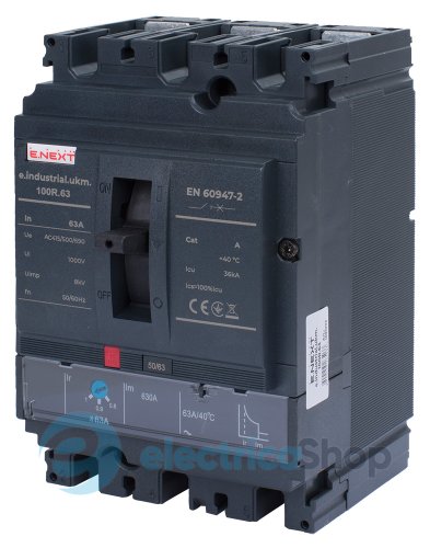 Силовий автоматичний вимикач e.industrial.ukm.100R.63 з регулюванням, 3р, 63А i091003 E.NEXT
