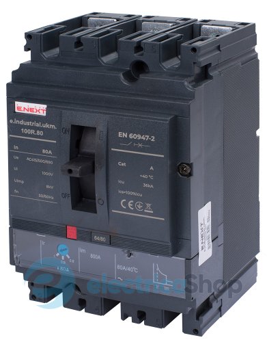 Силовой автоматический выключатель e.industrial.ukm.100R.80 с регулировкой, 3р, 80А i091004 E.NEXT