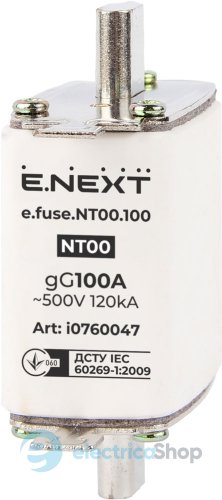 Запобіжник плавкий e.fuse.NT00.100, габарит 00, 100А i0760047 E.NEXT