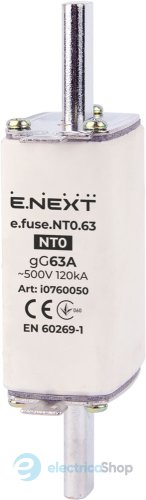 Запобіжник плавкий e.fuse.NT0.63, габарит 0, 63А i0760050 E.NEXT