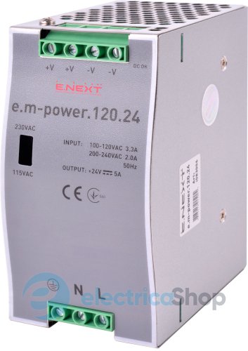 Блок живлення на DIN-рейку e.m-power.120.24 120Вт, DC24В i083006 E.NEXT