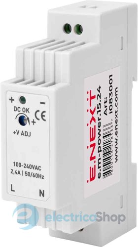Блок живлення на DIN-рейку e.m-power.15.24 15Вт, DC24В i083001 E.NEXT