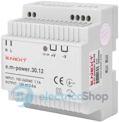 Блок живлення на DIN-рейку e.m-power.30.12 30Вт, DC12В i083002 E.NEXT