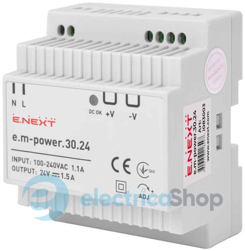 Блок живлення на DIN-рейку e.m-power.30.24 30Вт, DC24В i083003 E.NEXT