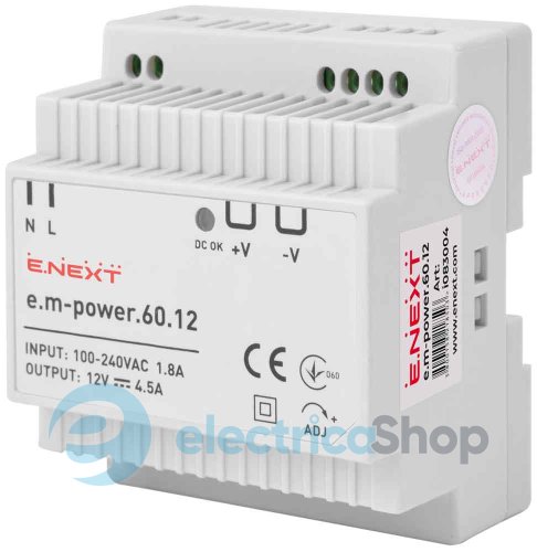 Блок живлення на DIN-рейку e.m-power.60.12 60Вт, DC12В i083004 E.NEXT