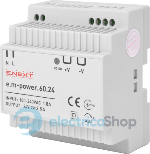 Блок живлення на DIN-рейку e.m-power.60.24 60Вт, DC24В i083005 E.NEXT