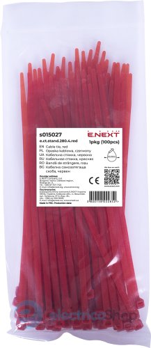 Кабельна стяжка e.ct.stand.280.4.red (100шт), червона E.NEXT s015027