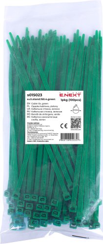 Кабельна стяжка e.ct.stand.150.4.green (100шт), зелена E.NEXT s015023