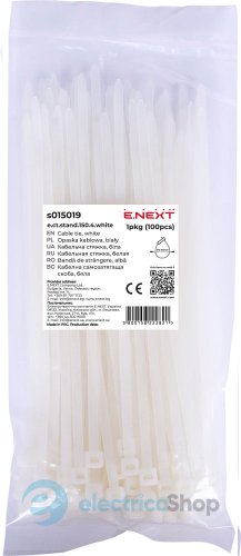 Кабельная стяжка e.ct.stand.150.4.white (100шт), белая s015019 E.NEXT