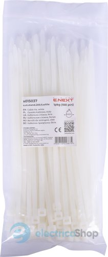 Кабельная стяжка e.ct.stand.200.5.white (100шт), белая s015037 E.NEXT