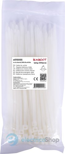 Кабельная стяжка e.ct.stand.300.8.white (100шт), белая s015055 E.NEXT