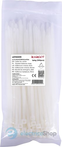 Кабельная стяжка e.ct.stand.500.8.white (100шт), белая s015009 E.NEXT