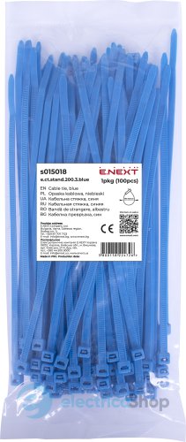 Кабельная стяжка e.ct.stand.200.3.blue (100шт), синяя s015018 E.NEXT