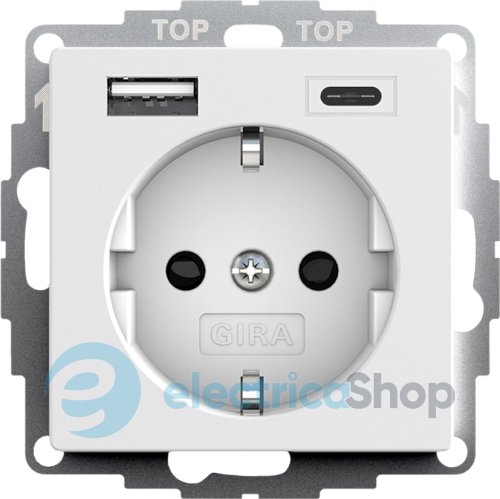 Розетка с защитой и USB Тип A/C, F100 Gira 245970 белый матовый