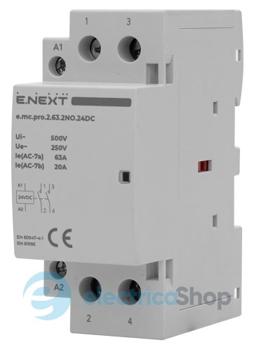 Модульний контактор e.mc.pro.2.63.2NO.24DC, 2р, 63А, 2NO, 24В p005318 E.NEXT