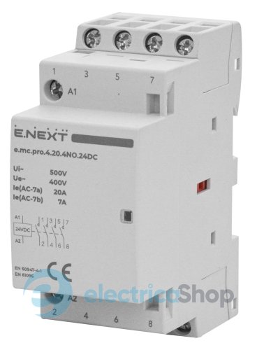 Модульний контактор e.mc.pro.4.20.4NO.24DC, 4р, 20А, 4NO, 24В p005319 E.NEXT