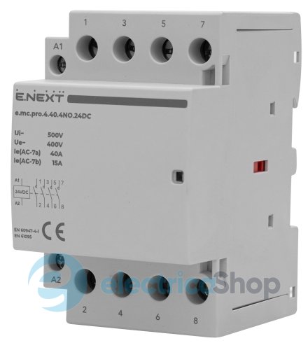 Модульний контактор e.mc.pro.4.40.4NO.24DC, 4р, 40А, 4NO, 24В p005307 E.NEXT