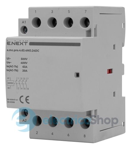 Модульний контактор e.mc.pro.4.63.4NO.24DC, 4р, 63А, 4NO, 24В p005309 E.NEXT
