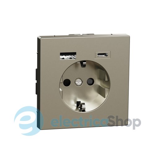 Розетка з/к (16А) з USB A+C (3A) Merten D-Life MEG2367-6050, Нікель