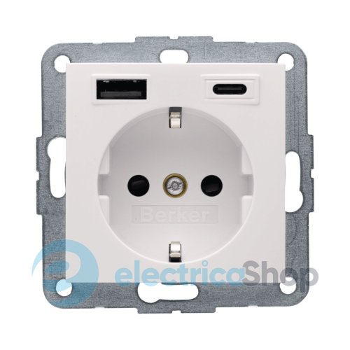 Розетка с з/к + USB A/C 20W PD S.1/B.3 Berker 48148982, белая