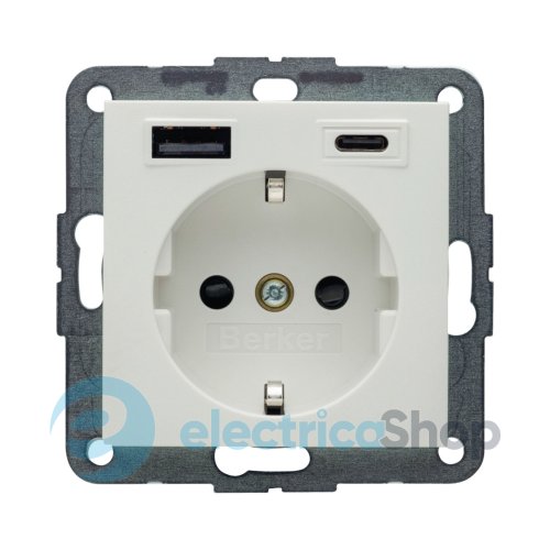 Розетка с з/к + USB A/C 20W PD S.1/B.3 Berker 48141909, полярная белизна матовая