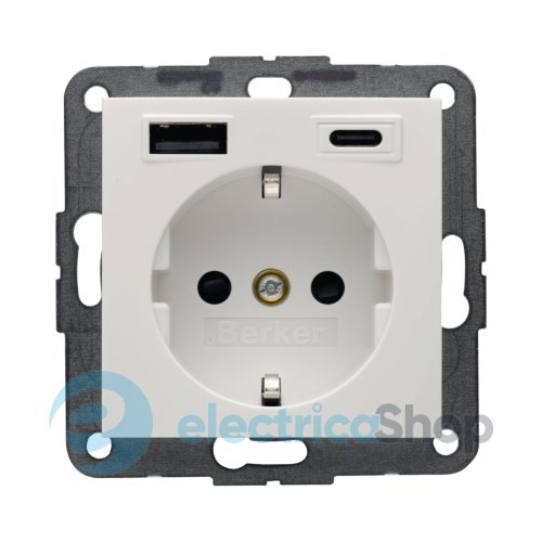 Розетка с з/к + USB A/C 20W PD S.1/B.3 Berker 48148989, полярная белизна