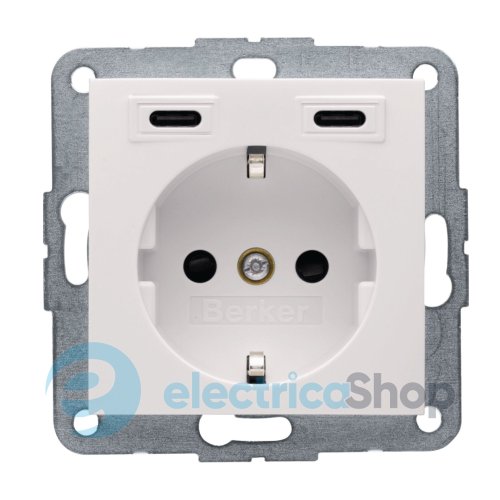 Розетка с з/к + USB C/C 20W PD S.1/B.3 Berker 48158982, белая