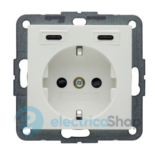 Розетка с з/к + USB C/C 20W PD S.1/B.3 Berker 48151909, полярная белизна матовая