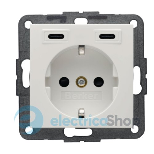 Розетка с з/к + USB C/C 20W PD S.1/B.3 Berker 48158989, полярная белизна