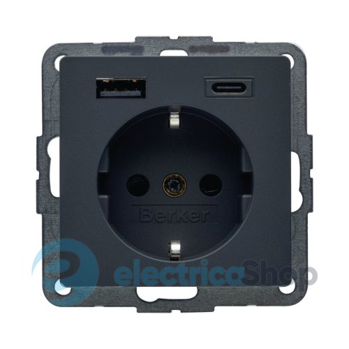 Розетка с з/к + USB A/C 20W PD Q.x Berker 48146086, антрацит