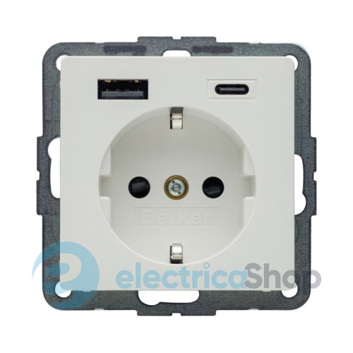 Розетка с з/к + USB A/C 20W PD Q.x Berker 48146089, полярная белизна матовая