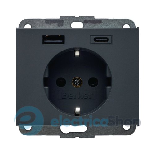 Розетка с з/к + USB A/C 20W PD K.x Berker 48147006, антрацит