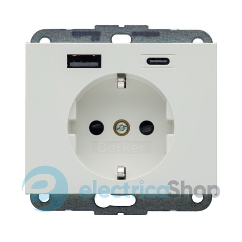 Розетка с з/к + USB A/C 20W PD K.x Berker 48147009, полярная белизна