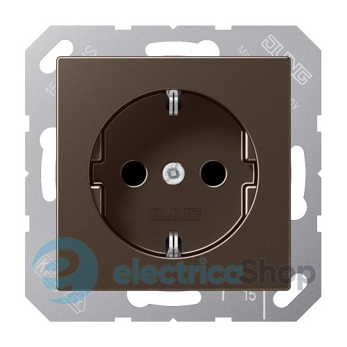 Розетка с з/к 16A/250V, шторки, пружин.клеммы, JUNG A1520KIMO мокко