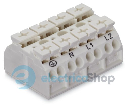 Клемма проходная 4х(0.5-4) блок 4 пол. Wago 862-9604 белая