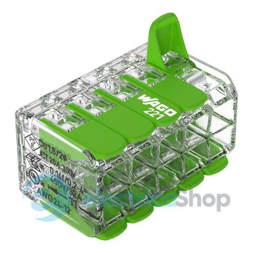 Клемний затискач 10 входів (0.2-4.0 мм.кв) 32А/450V CU, з важелем WAGO 221-430 Green Range