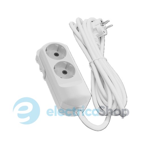 Подовжувач 2 гнізда 5 метрів з/к 16A білий Neomax NX501205