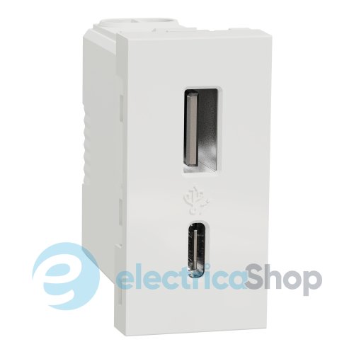 Розетка USB тип A+C, 12 Вт, 1 модуль, New Unica NU301618 (Schneider Electric) белая
