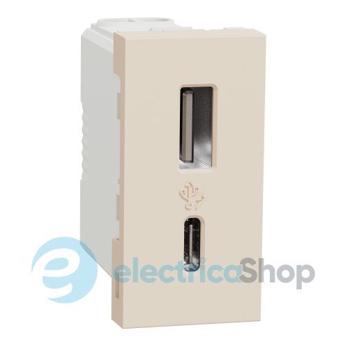 Розетка USB тип A+C, 12 Вт, 1 модуль, New Unica NU301644 (Schneider Electric) бежевый