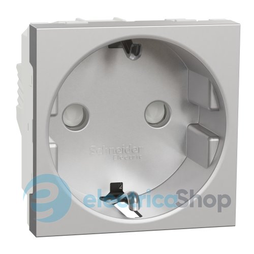 Розетка с заземлением, со шторками, с винтовыми клеммами, 16 А, 250 В, Unica New NU303730 алюминий