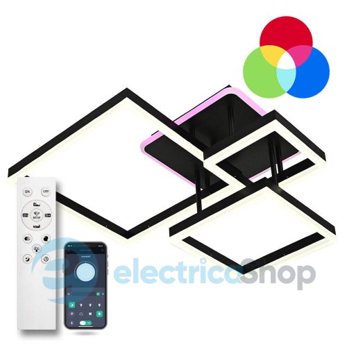 Світильник стельовий Luminaria GENNY SQUARE RGB 105W 4S BLACK з пультом ДК