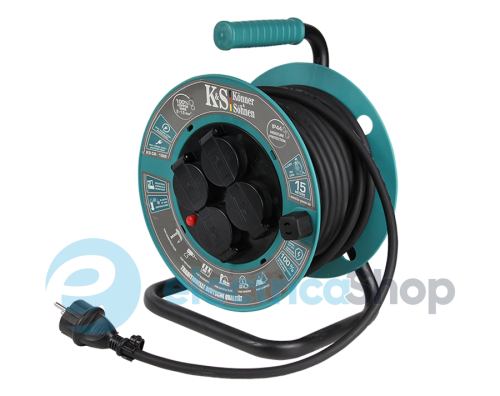 Подовжувач на котушці 15 метрів 4x16А/230V/3600Вт, IP44, Könner&Söhnen KS CR-15M