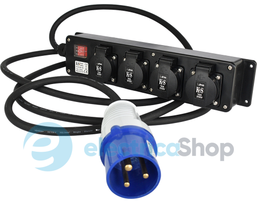 Подовжувач-адаптер 1x32А/250В на 4x16А/250В 3 метри, IP44, вимикач, Könner&Söhnen KS EX3M-4S