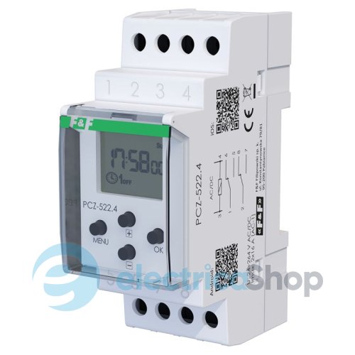 Таймер програмований 24÷264V AC/DC 2ПК 16A NFC, тижневий, двоканальний, NFC F&F PCZ-522.4  
