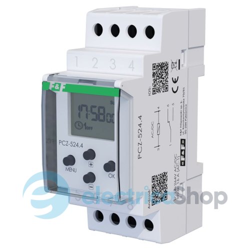 Таймер програмований DIN 24-264V AC/DC 1ПК 16А (астрономічний, одноканальний), NFC F&F PCZ-524.4