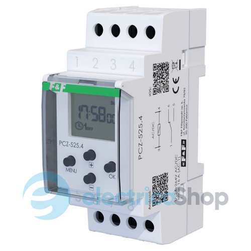 Таймер програмований 24÷264V AC/DC 1ПК 16A NFC, тижневий, нічна перерва NFC F&F PCZ-525.4